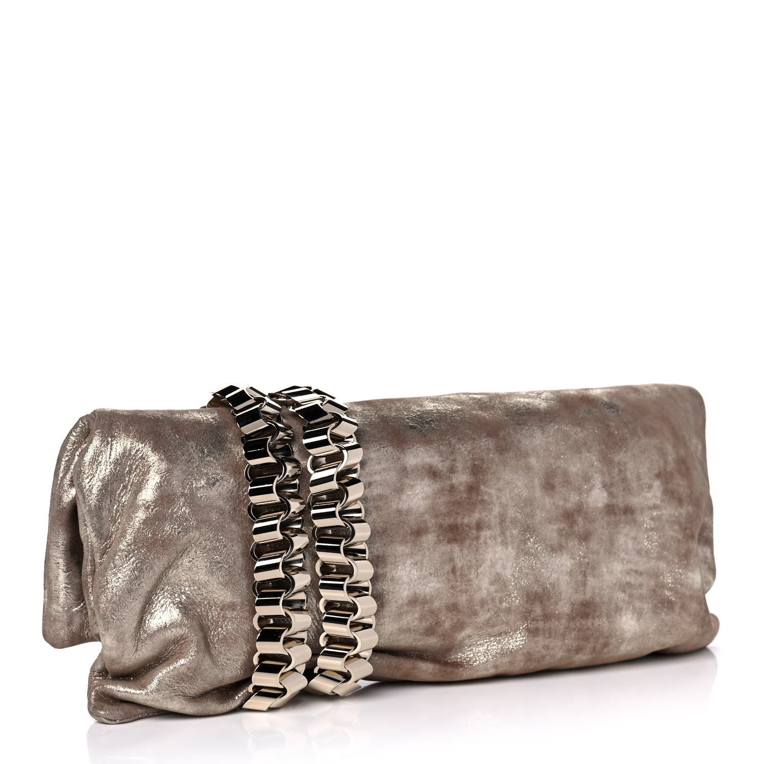 Jimmy Choo Foiled Metallic Suede Calfskin Chandra Clutch Nude 3 of 9