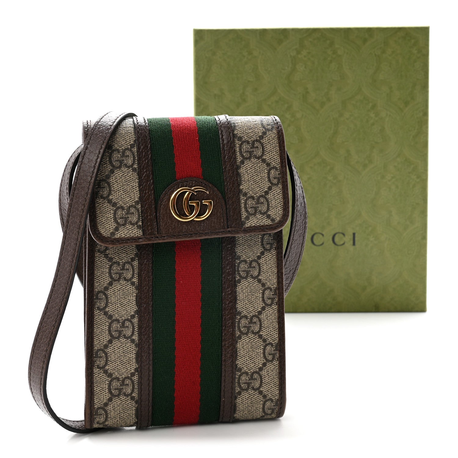 Gucci GG Supreme Monogram Web Mini Ophidia Crossbody Bag Beige New