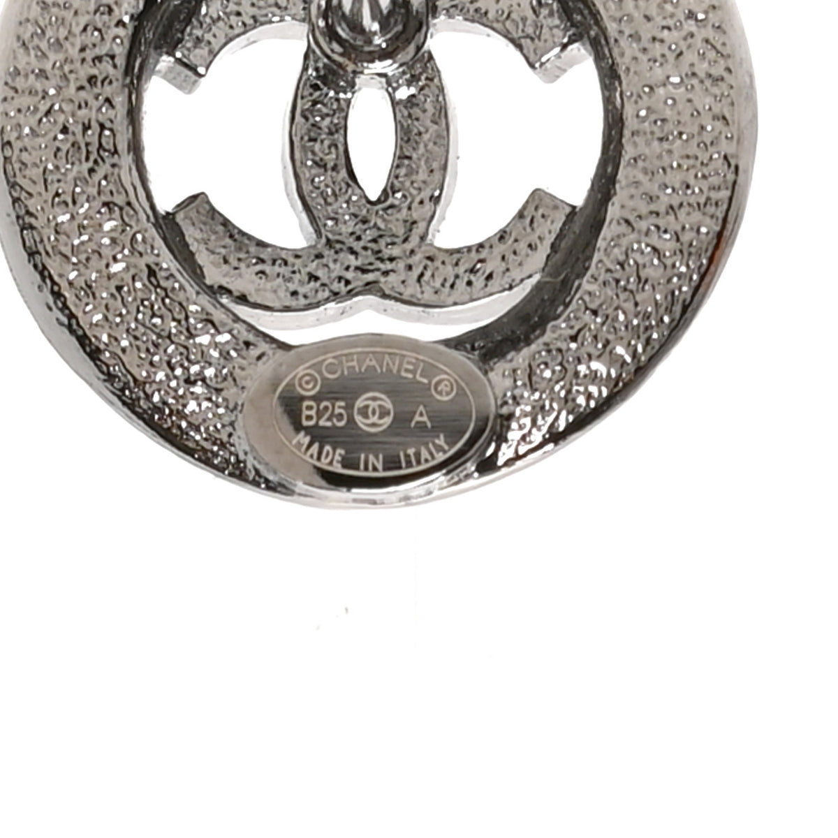 Chanel Metal Crystal CC Logo Round Earrings Silver 6 of 10