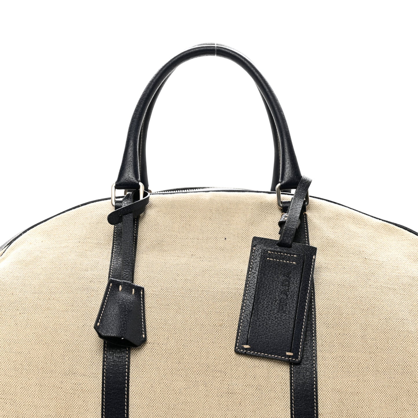 Canvas Calfskin Duffle Beige Navy