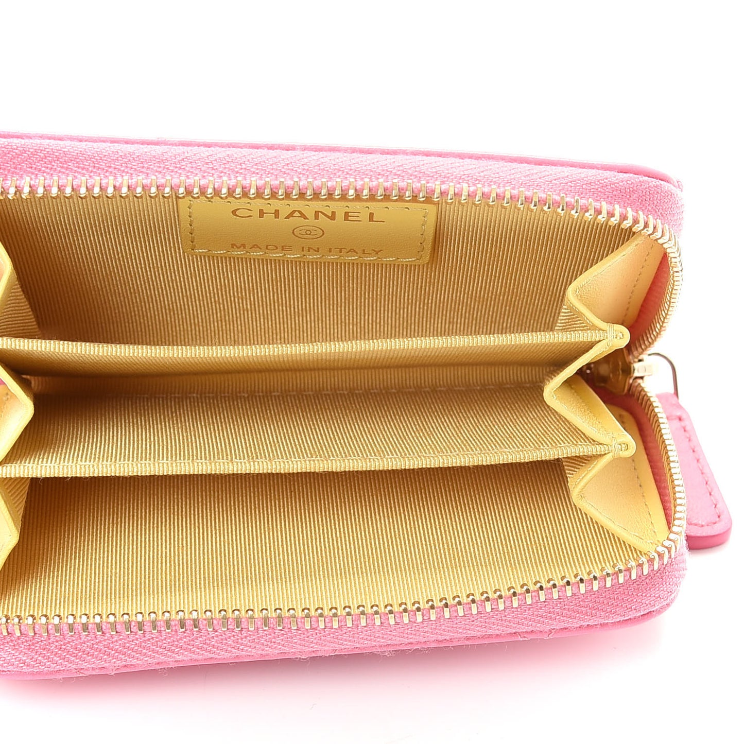 Lambskin Quilted Zip Around Coin Purse Wallet Pink Yellow