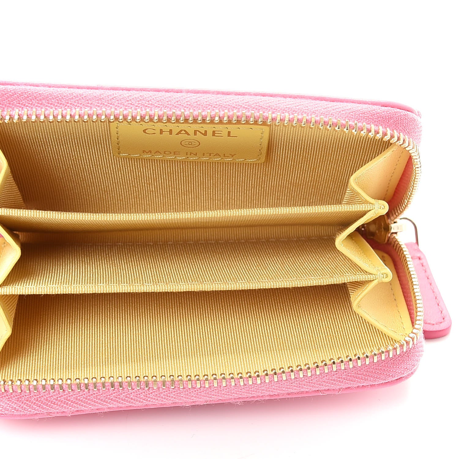 Chanel Lambskin Quilted Zip Around Coin Purse Wallet Pink Yellow 5 of 8