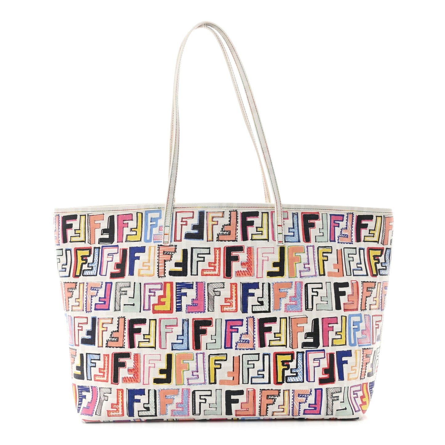 Zucca Spalmati FF Multicolor Medium Roll Tote Multicolor White