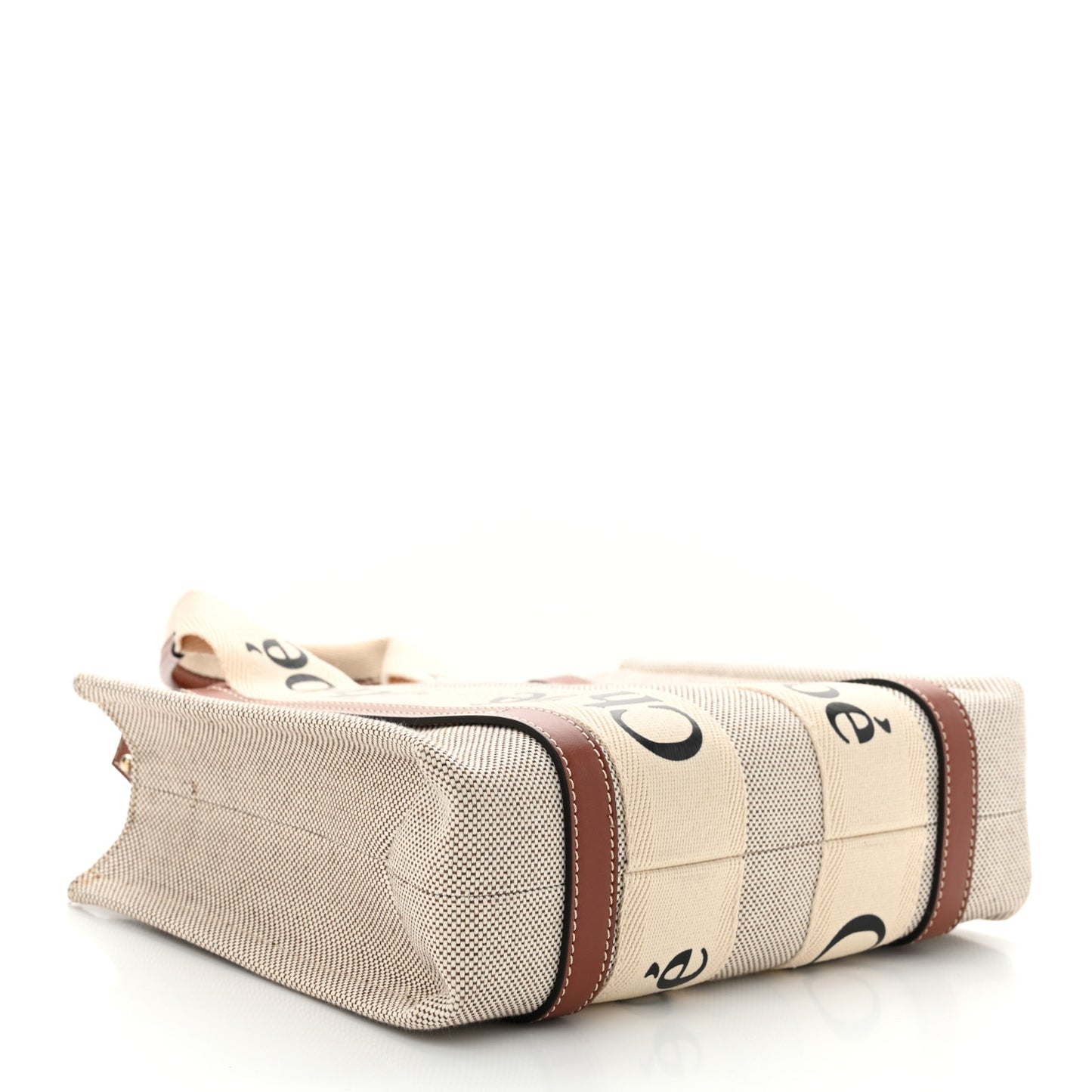 Cotton Calfskin Small Woody Ribbon Tote With Strap White Brown