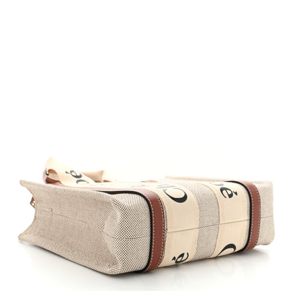 Chloe Cotton Calfskin Small Woody Ribbon Tote With Strap White Brown 4 of 11