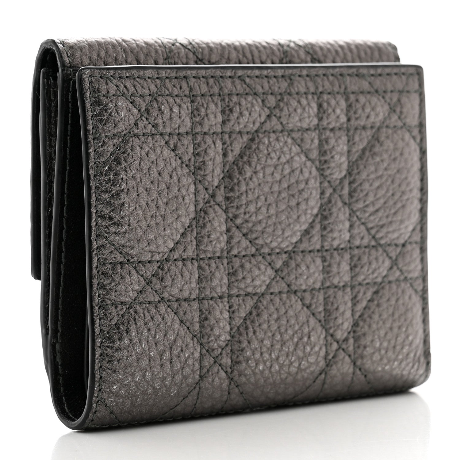 Christian Dior Metallic Grained Calfskin Cannage Lady Dior French Wallet Gunmetal 3 of 8