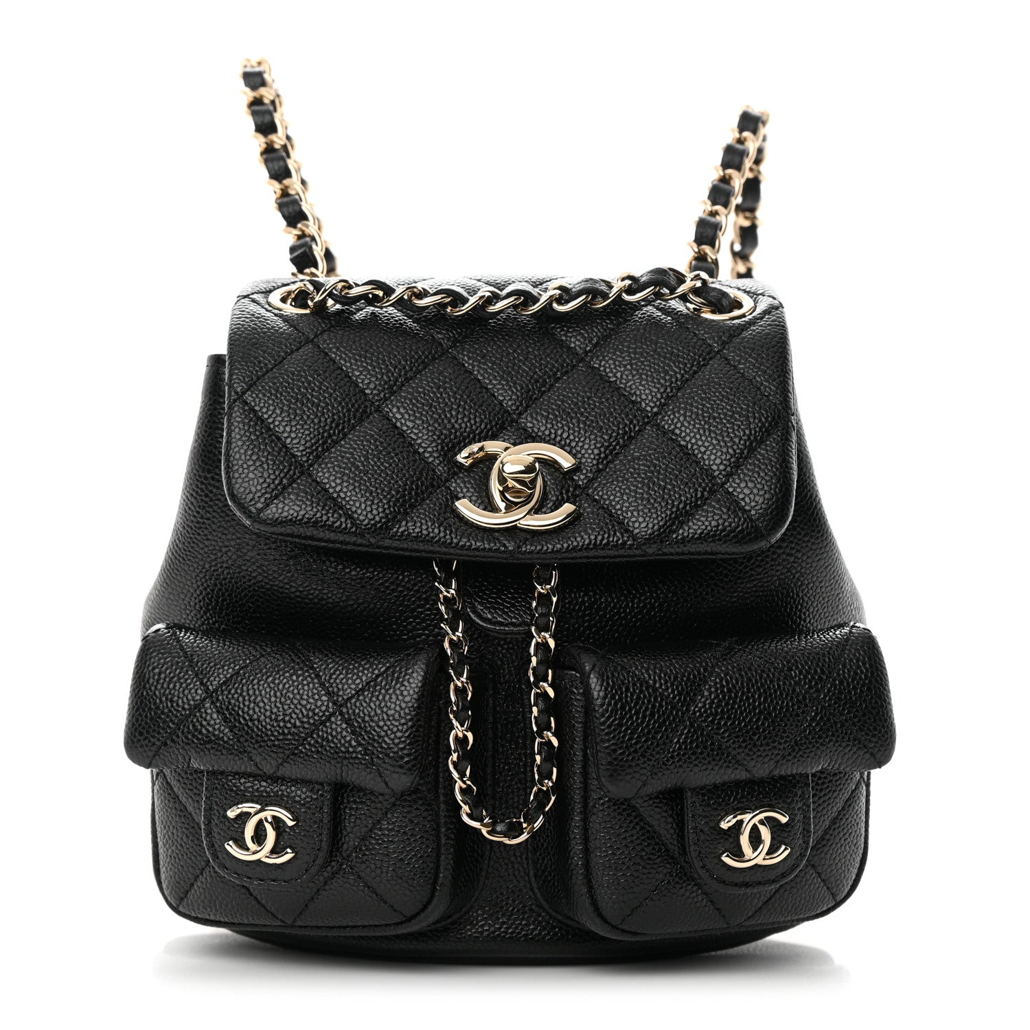 Chanel Shiny Caviar Quilted Small Duma Pockets Drawstring Backpack Black 1 of 12