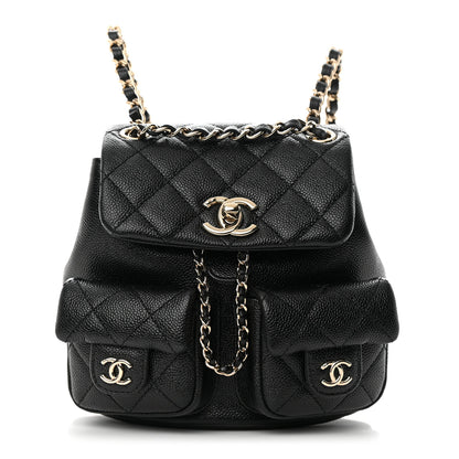 Chanel Shiny Caviar Quilted Small Duma Pockets Drawstring Backpack Black 1 of 12