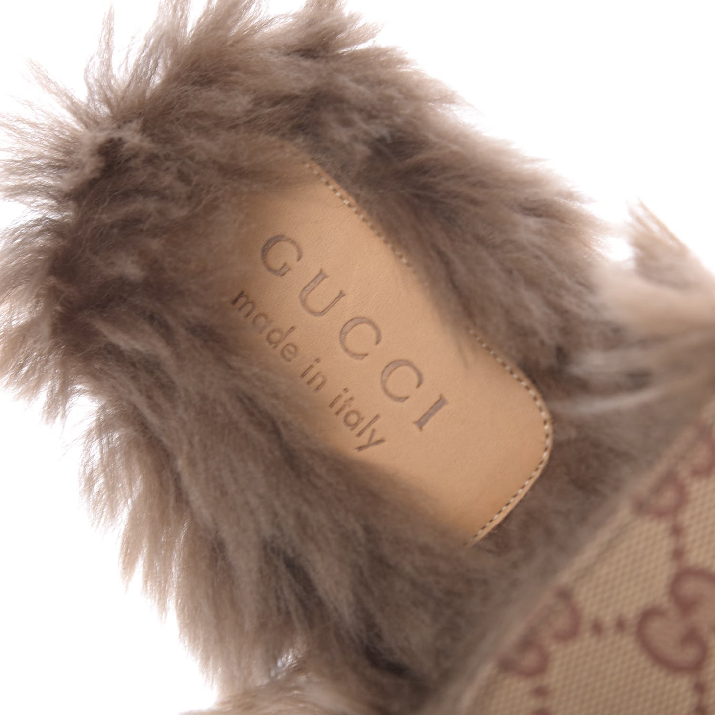GG Monogram Fur Mens Princetown Slippers 9 Beige Ruggine Rust