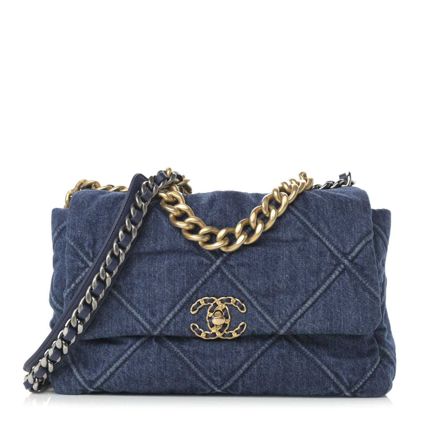 Denim Quilted Large Chanel 19 Flap Blue