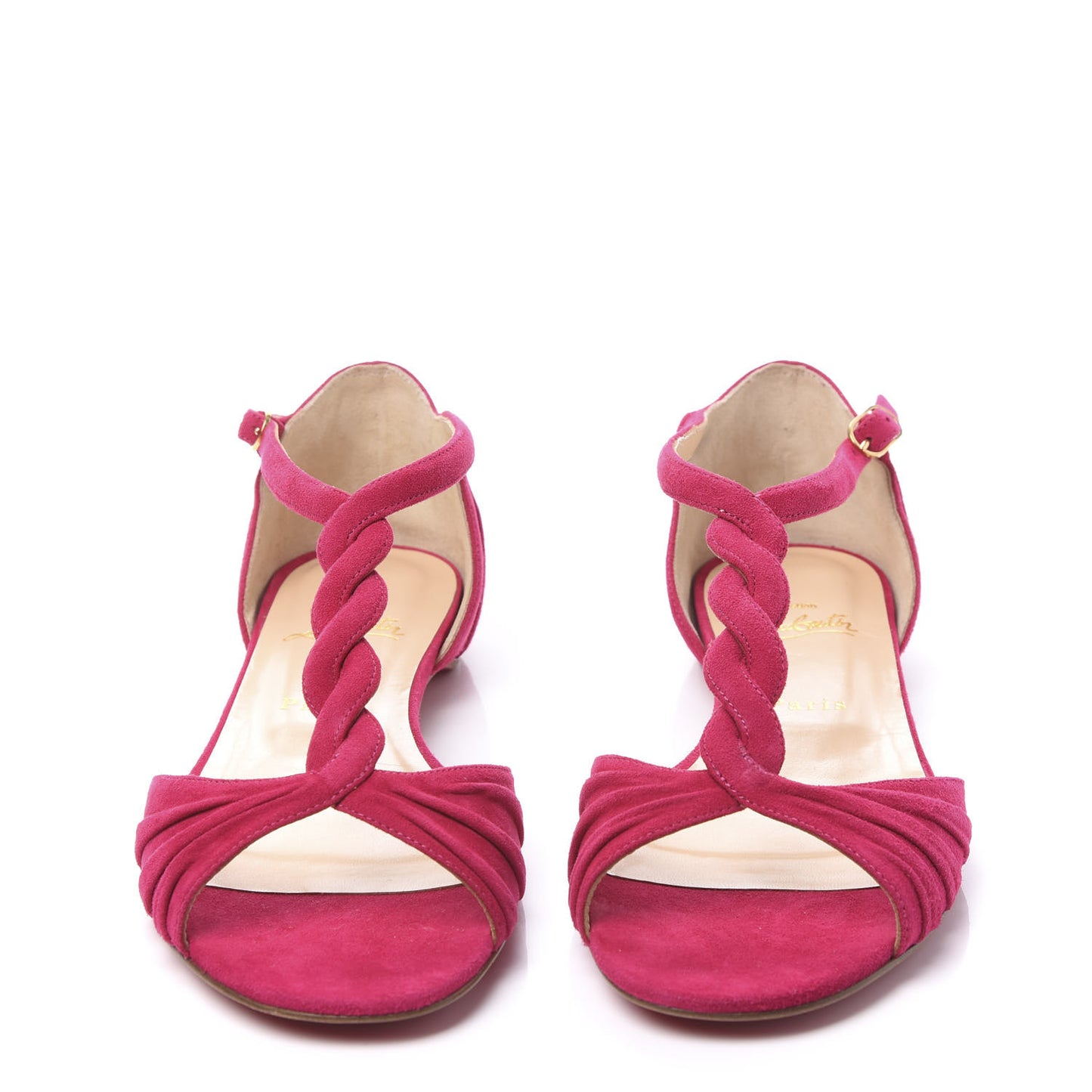 Veau Velours Braided Jazzy Doll T-Strap Flat Sandals 39.5 Cyclamen