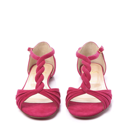 Christian Louboutin Veau Velours Braided Jazzy Doll T-Strap Flat Sandals 39.5 Cyclamen 2 of 7