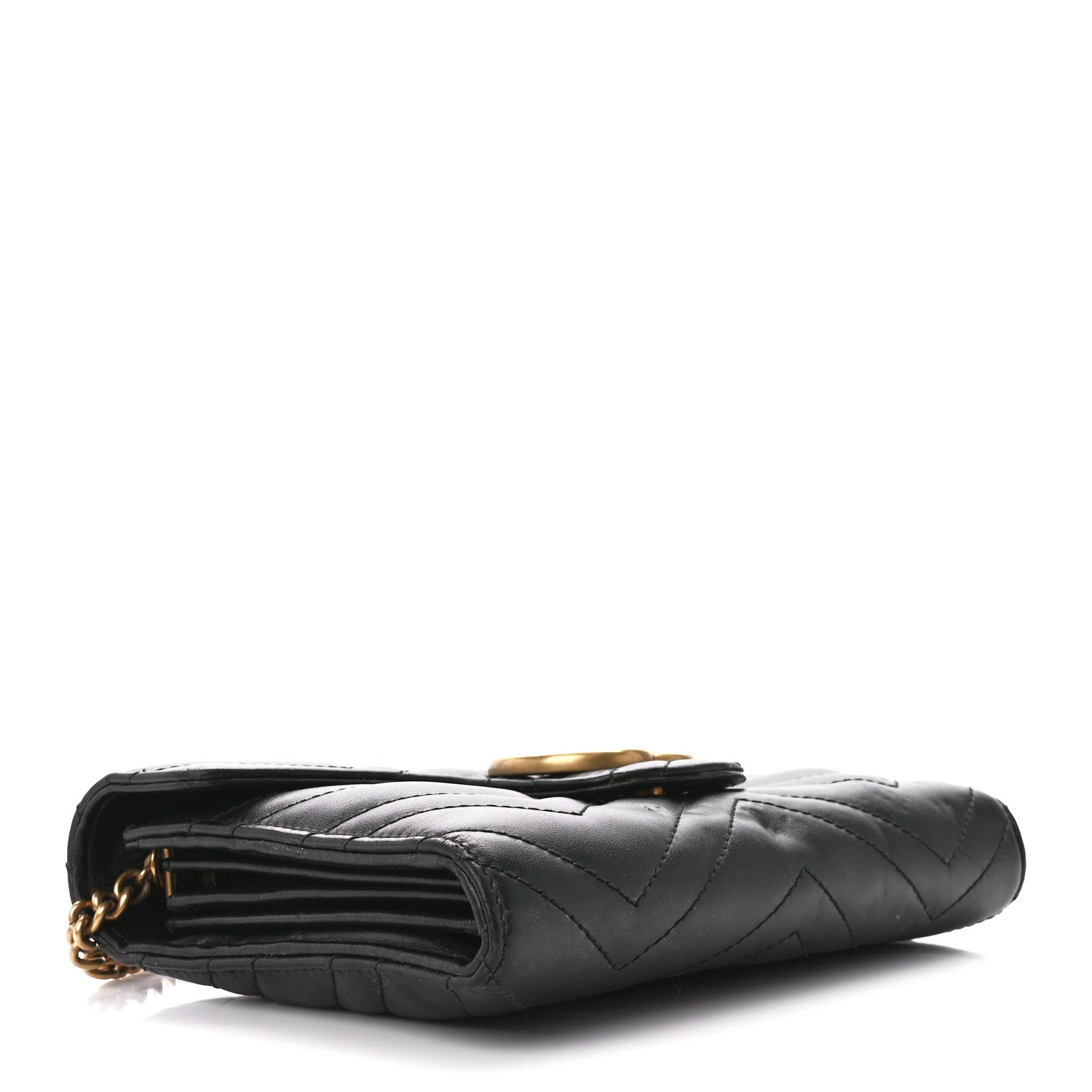 Gucci Calfskin Matelasse GG Marmont Chain Wallet Black 4 of 12