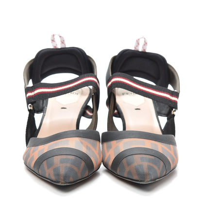 Fendi Technical Mesh FF Colibri 55mm Slingback Pumps 37 Tobacco Moro Bordeaux Black Militare 2 of 7