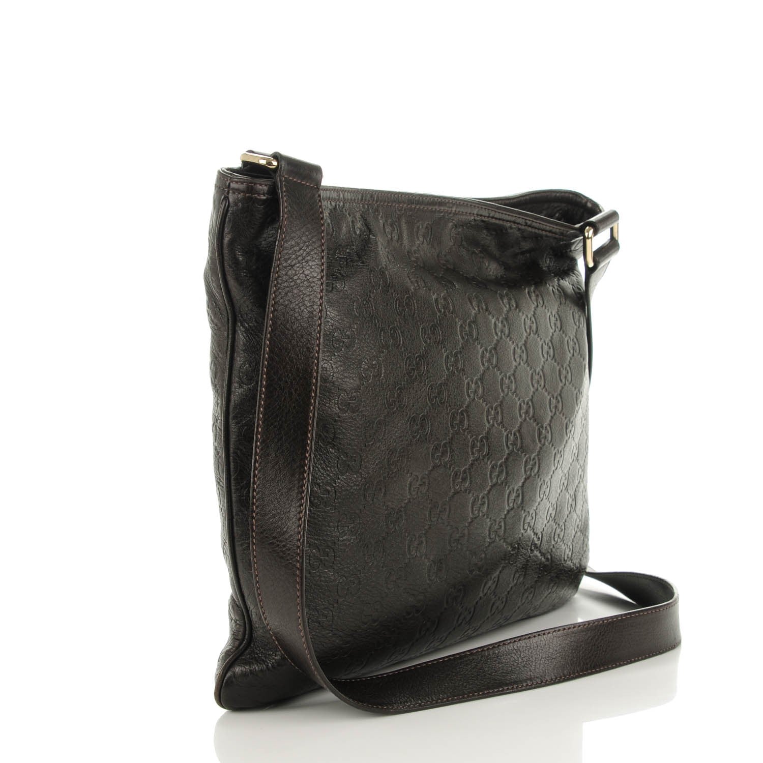 Gucci Guccissima Medium Flat Messenger Bag Dark Brown 3 of 8