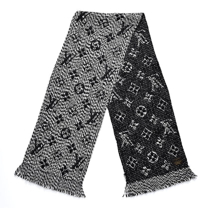Louis Vuitton Wool Silk Logomania Mix Scarf Black 3 of 4