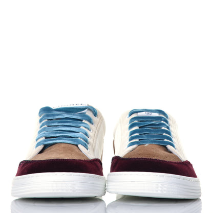 Chanel Calfskin Velvet Womens Logo Sneakers 38 White Beige Burgundy 2 of 10