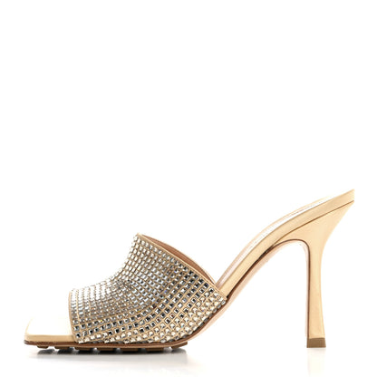 Bottega Veneta Satin Crystal Embellished Stretch Mule Sandals 37 Cane Sugar 1 of 9