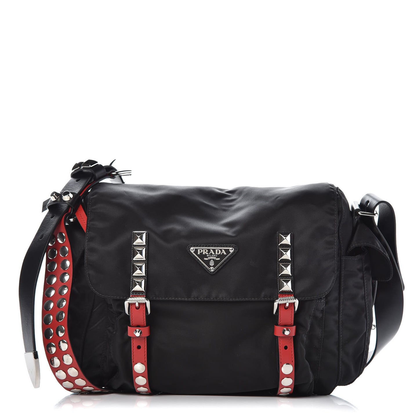 Nylon New Vela Studded Messenger Black Fuoco
