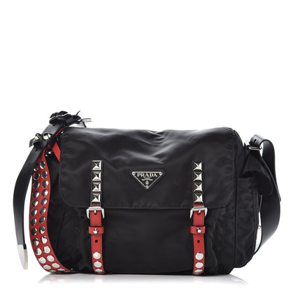 Prada Nylon New Vela Studded Messenger Black Fuoco 1 of 10
