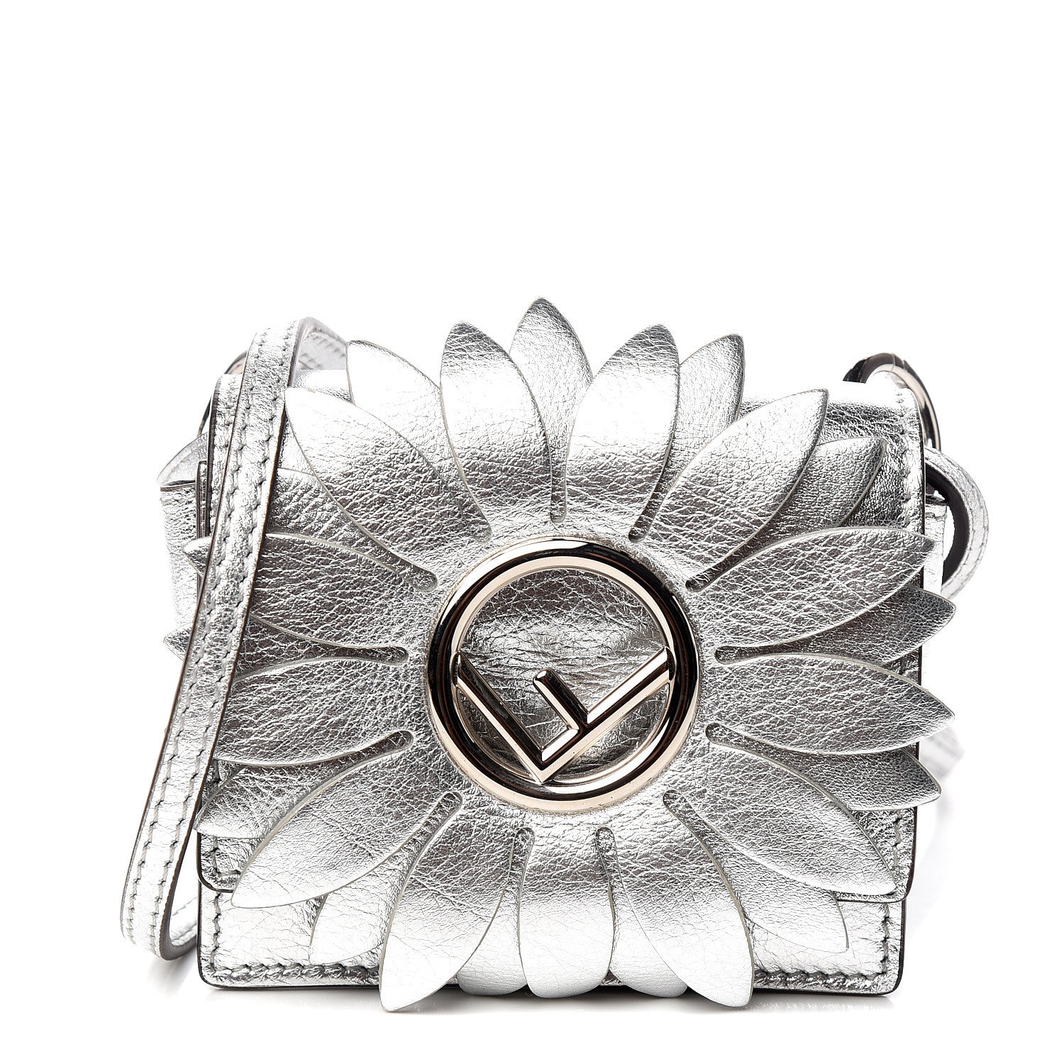 Fendi Vitello Catalan Mirror F is Fendi Flower Micro Kan I Shoulder Bag Silver 1 of 11