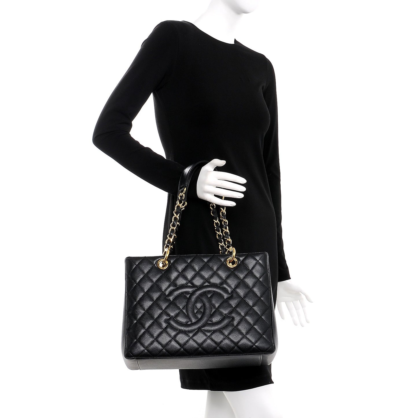 Caviar Quilted Grand Shopping Tote GST Black