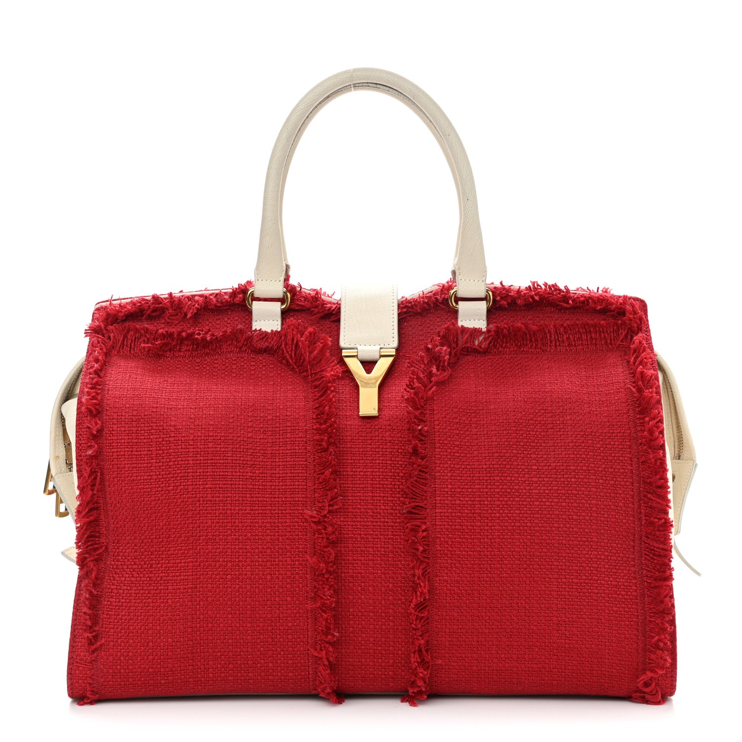Saint Laurent Linen Sheepskin Large Cabas ChYc Tote Red 1 of 16