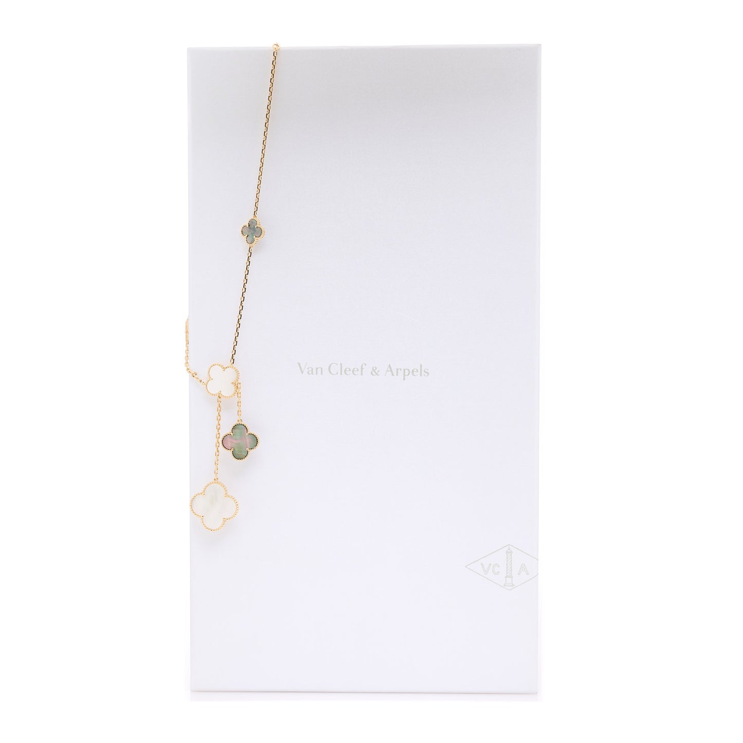 18K Yellow Gold Mother of Pearl Onyx 6 Motifs Magic Alhambra Necklace