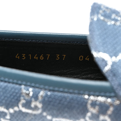 Gucci Canvas Lame GG Monogram Horsebit Womens Jordaan Loafers 37 Blue Silver Cornflower Blue 7 of 9