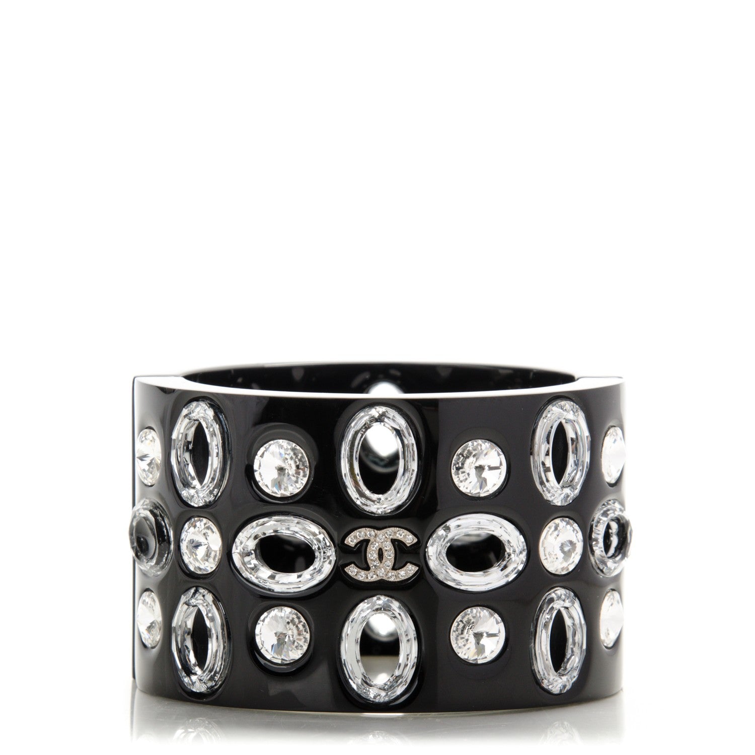 Chanel Resin Crystal CC Cuff Black 1 of 5