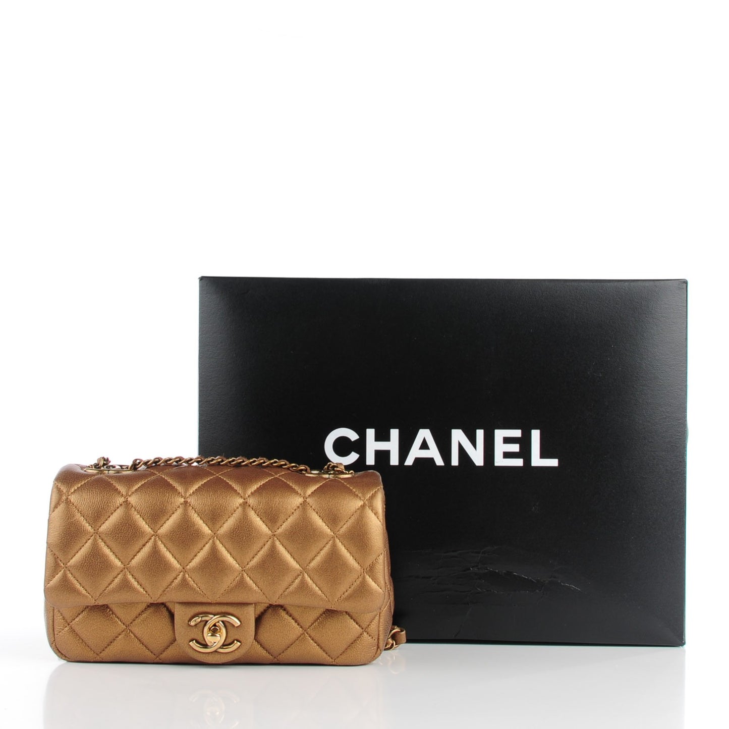 Metallic Calfskin Quilted Medallion Small Flap Gold