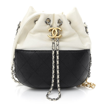 Chanel Aged Calfskin Quilted Small Gabrielle Bucket White Black 1 of 10