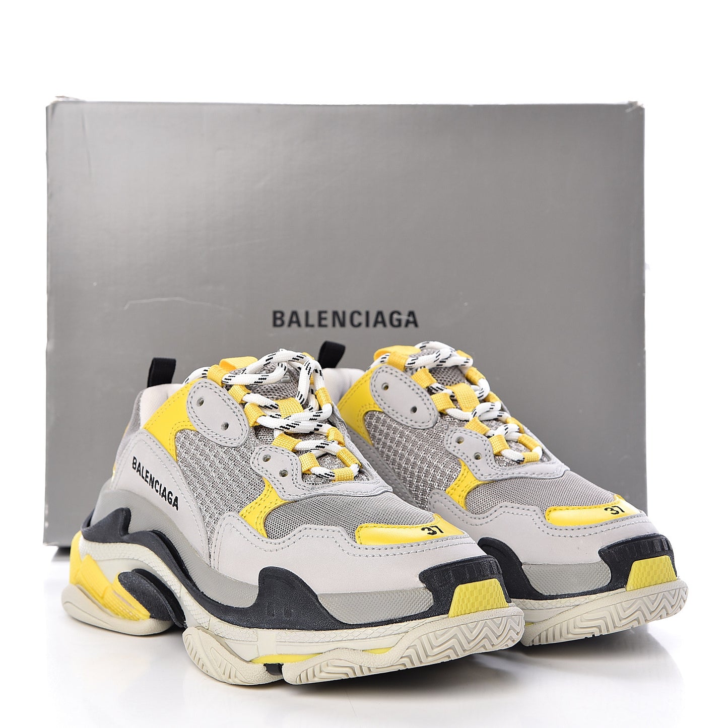 Fabric Mesh Womens Triple S Sneakers 37 Yellow Grey White