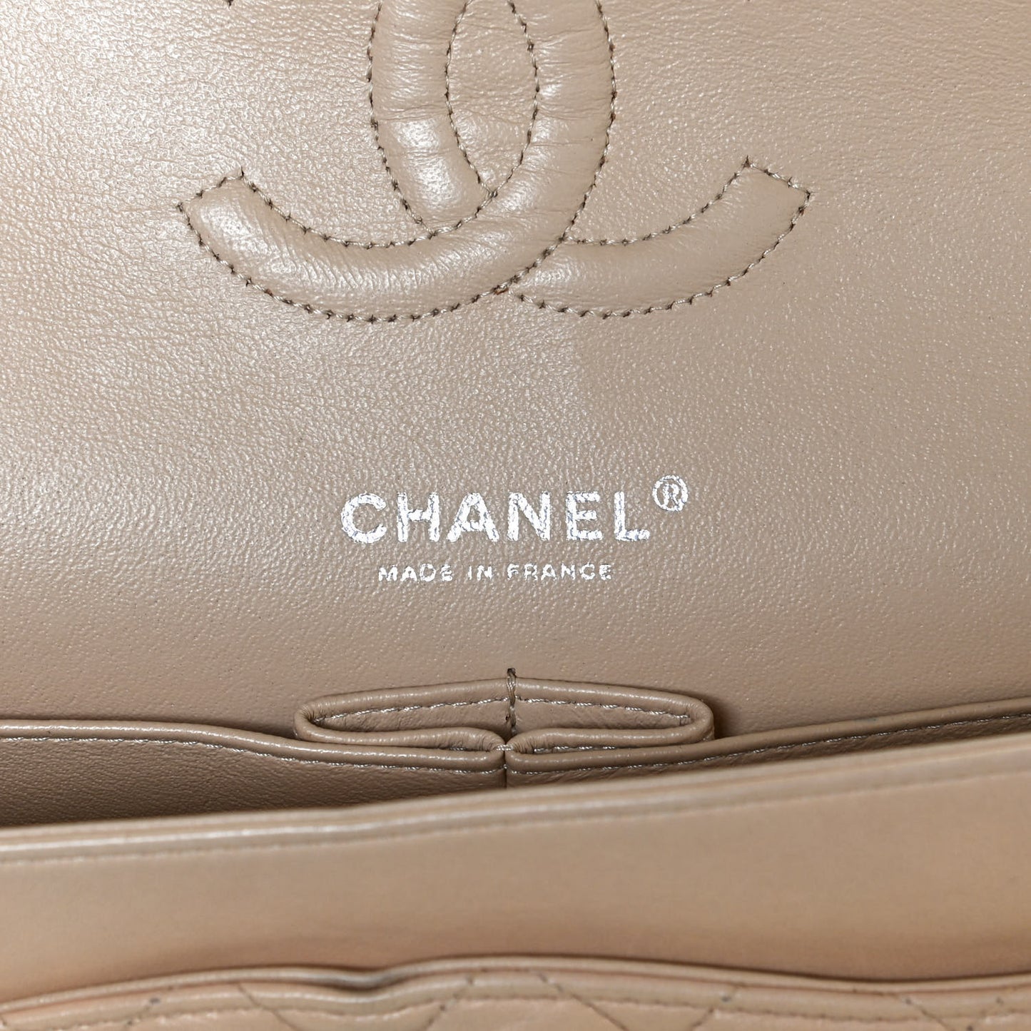 Lambskin Quilted Medium Double Flap Beige