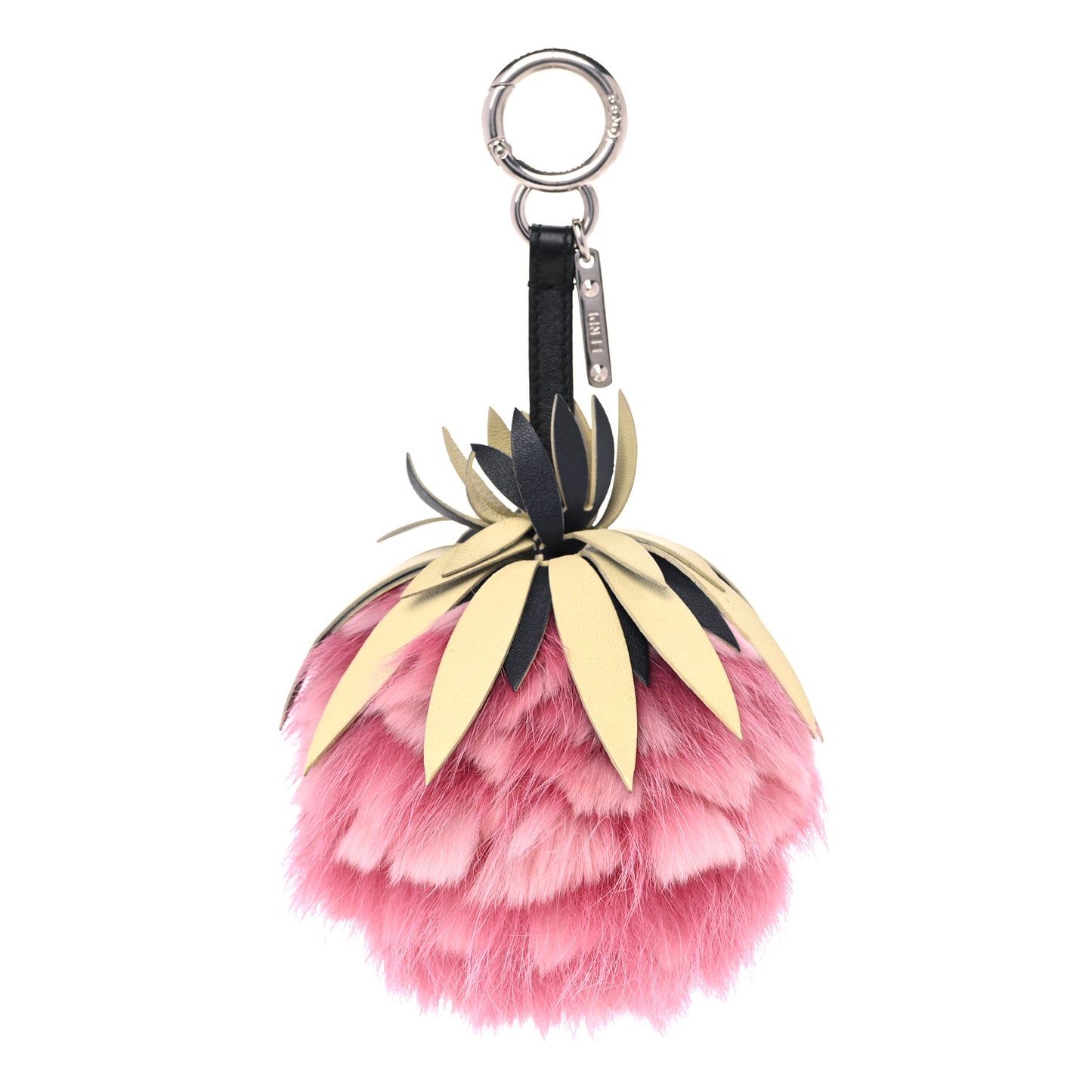 Fox Rabbit Fur Nappa Pineapple Bag Charm Rosa Scuro Banana Multicolor
