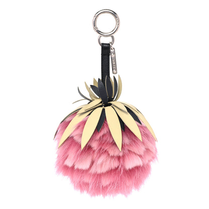 Fendi Fox Rabbit Fur Nappa Pineapple Bag Charm Rosa Scuro Banana Multicolor 1 of 7