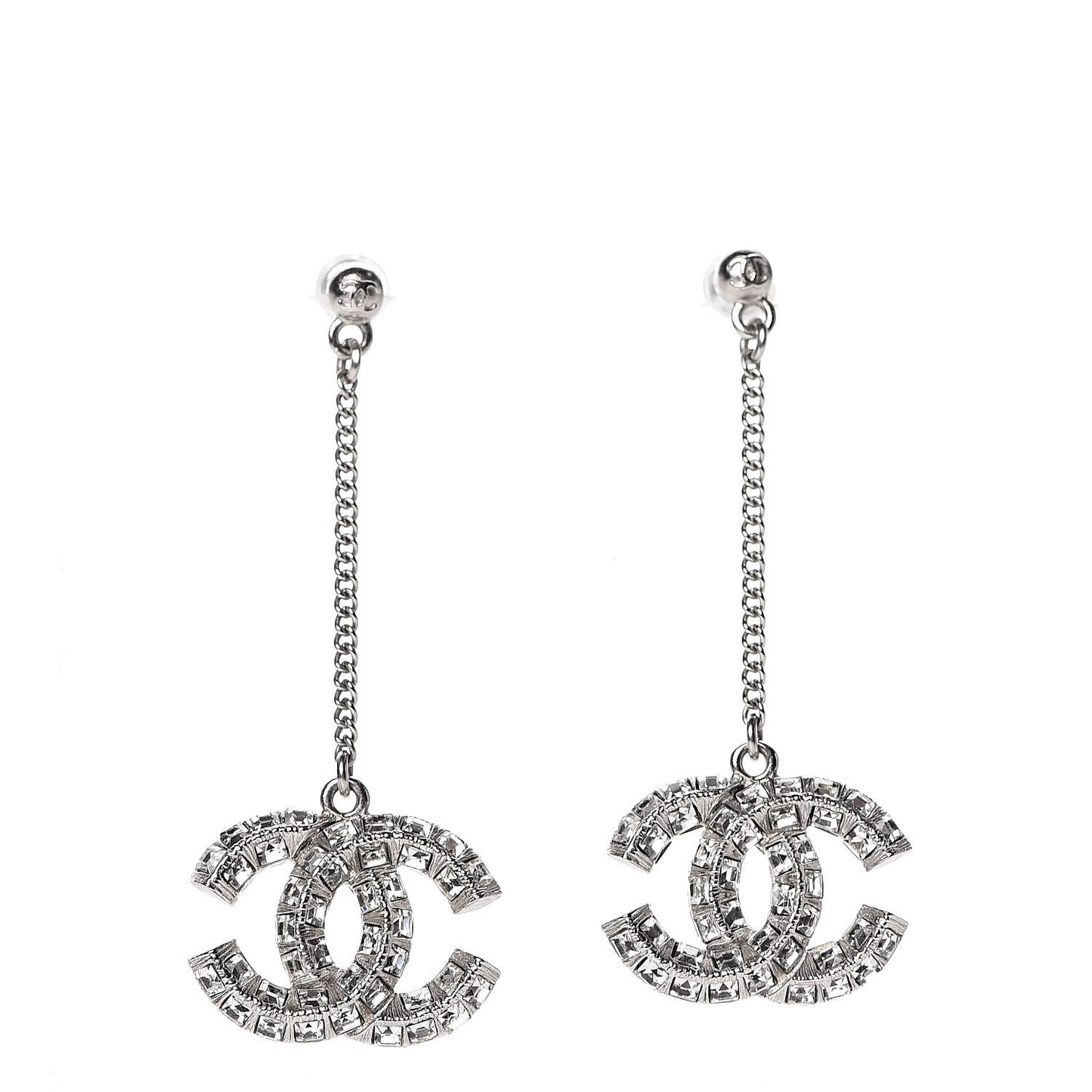 Baguette Crystal CC Dangle Earrings Silver
