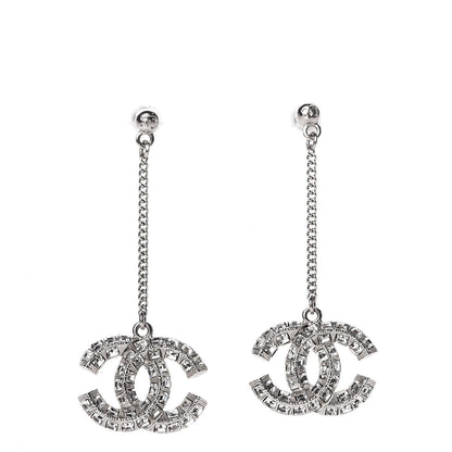 Chanel Baguette Crystal CC Dangle Earrings Silver 1 of 5