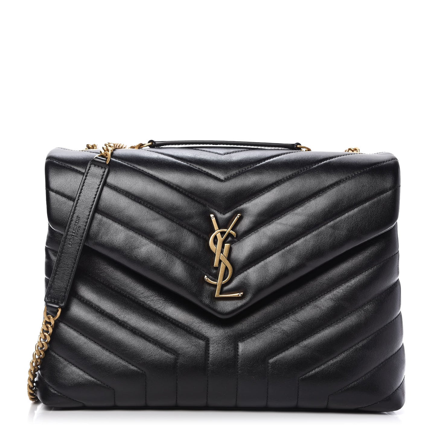 Calfskin Y Quilted Monogram Medium Loulou Chain Satchel Black