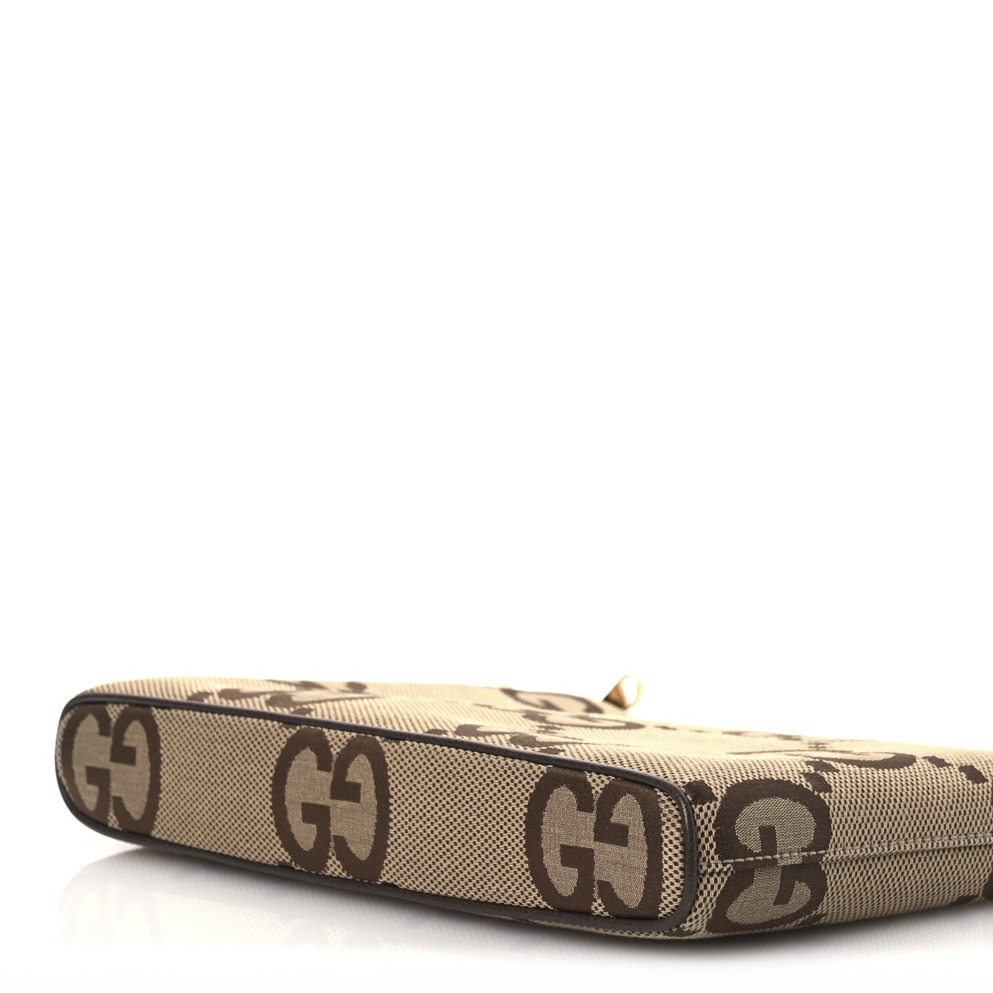 Monogram Jumbo GG Textured Dollar Calfskin Web Wristlet Messenger Bag Camel Ebony New Acero