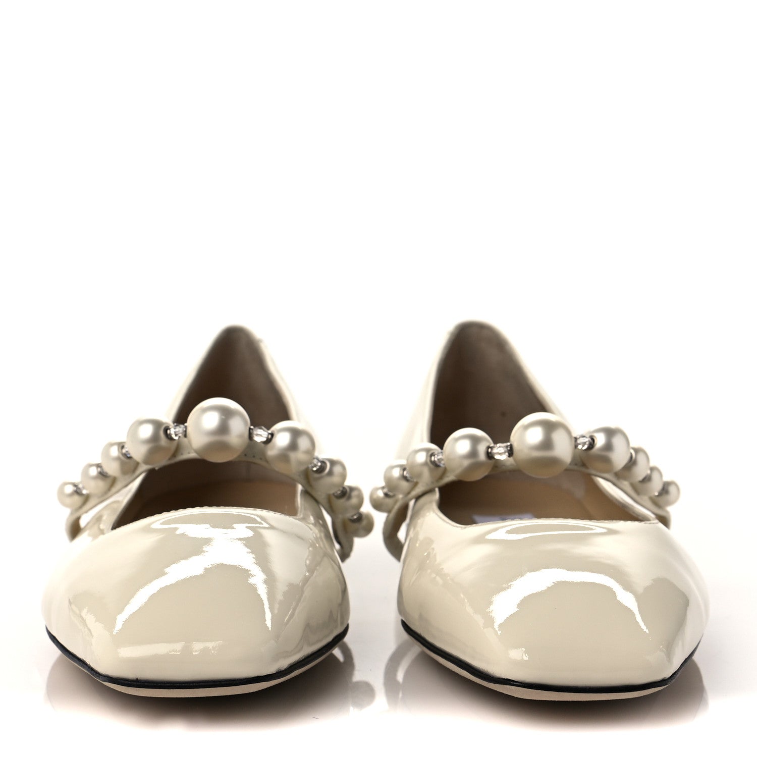 Jimmy Choo Patent Pearl Ade Mary Janes Flat 35 Latte White 2 of 8