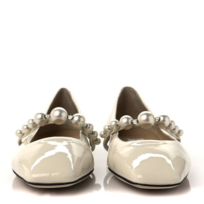 Jimmy Choo Patent Pearl Ade Mary Janes Flat 35 Latte White 2 of 8