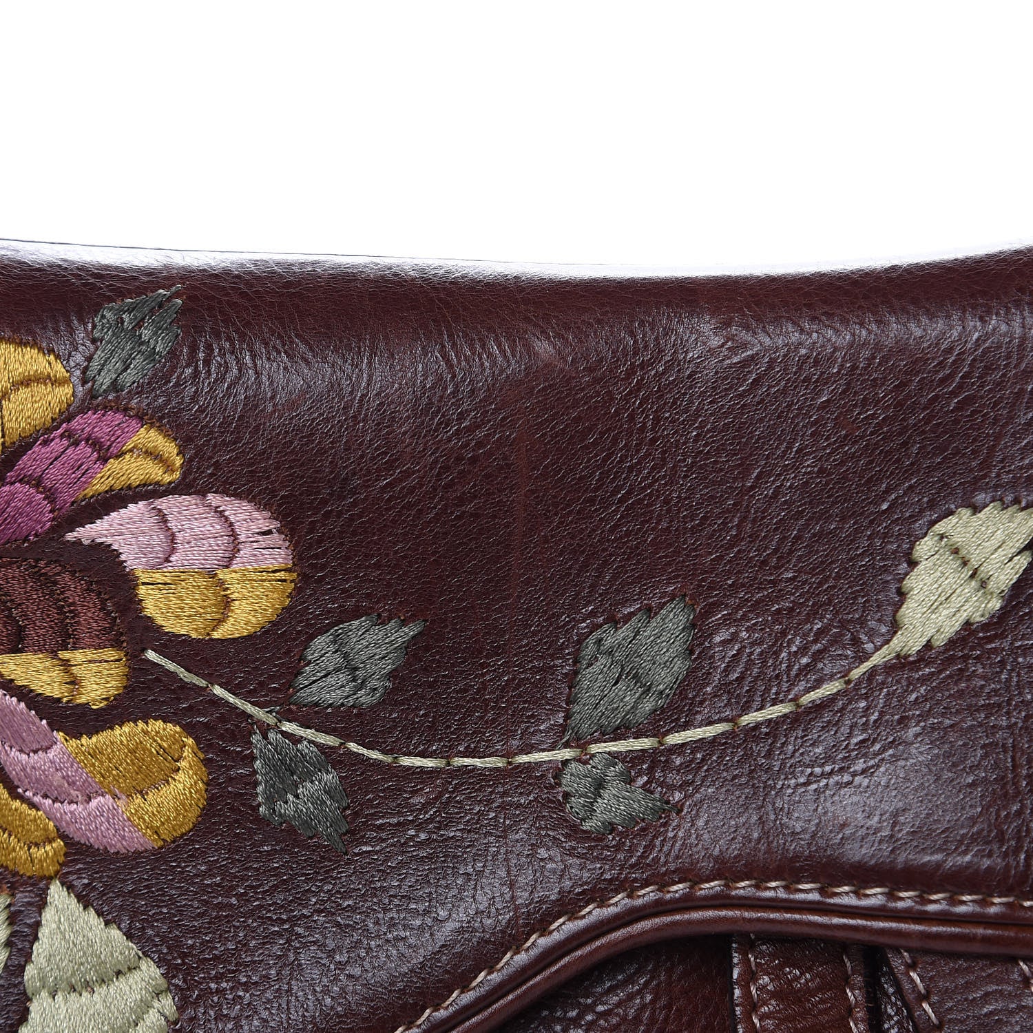 Christian Dior Calfskin Embroidered Romantic Flowers Saddle Bag Brown 10 of 14
