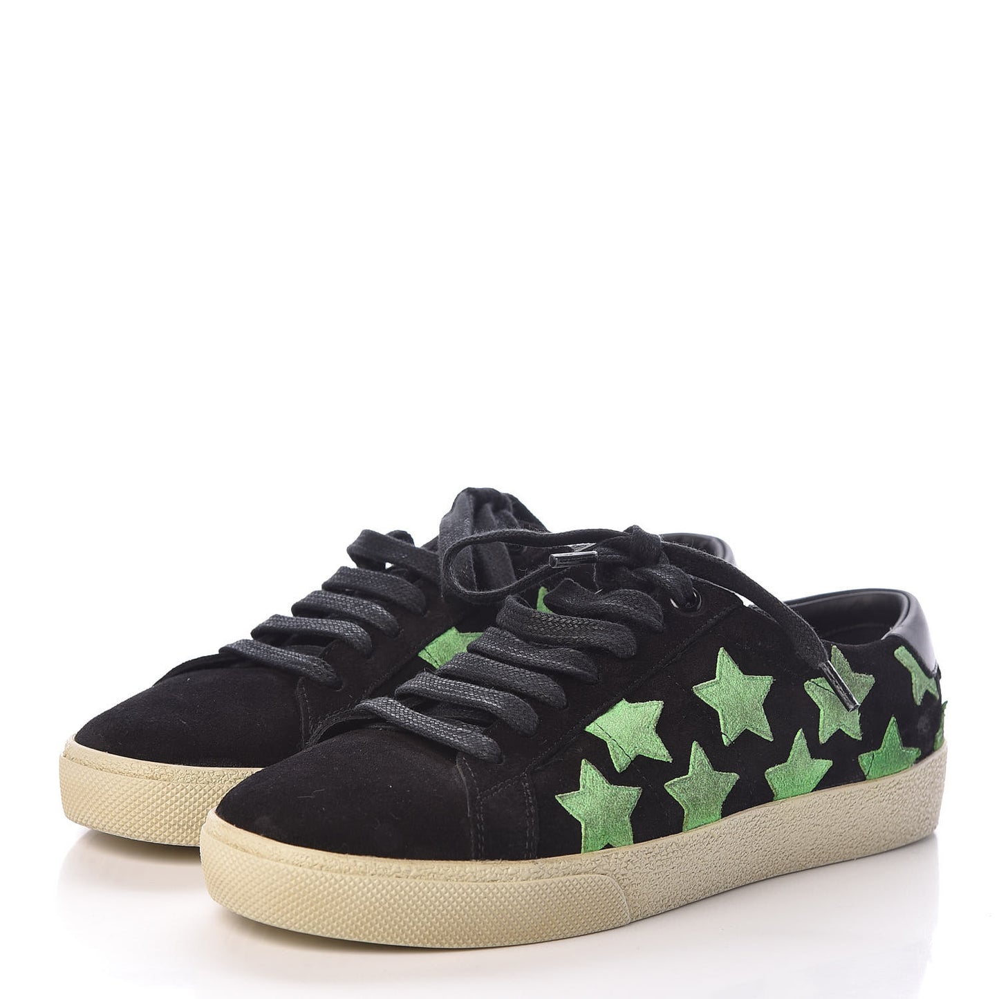 Suede Star Court Sneakers 36.5 Black Green Fluo