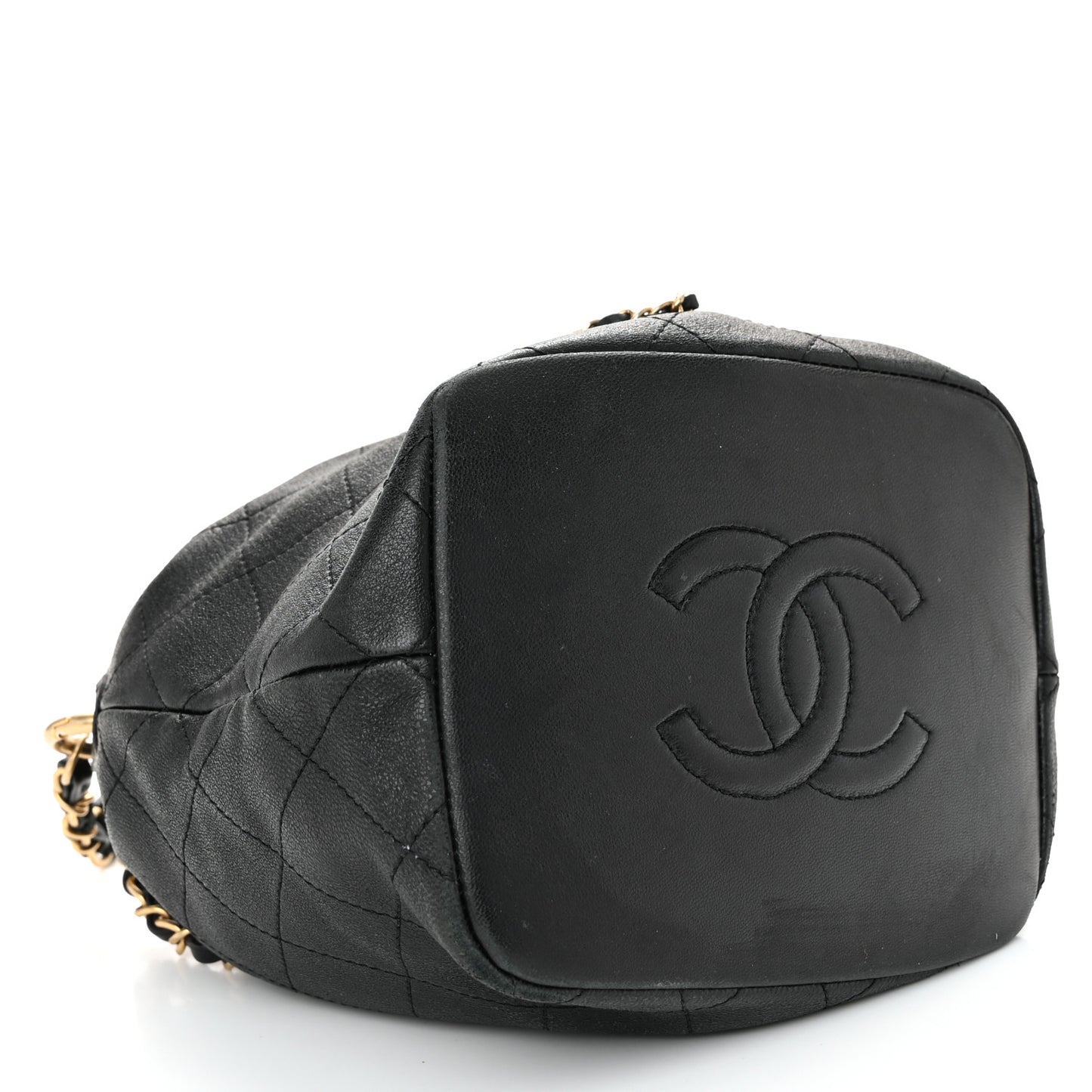 Lambskin Quilted Antique Signs Drawstring Bag Black