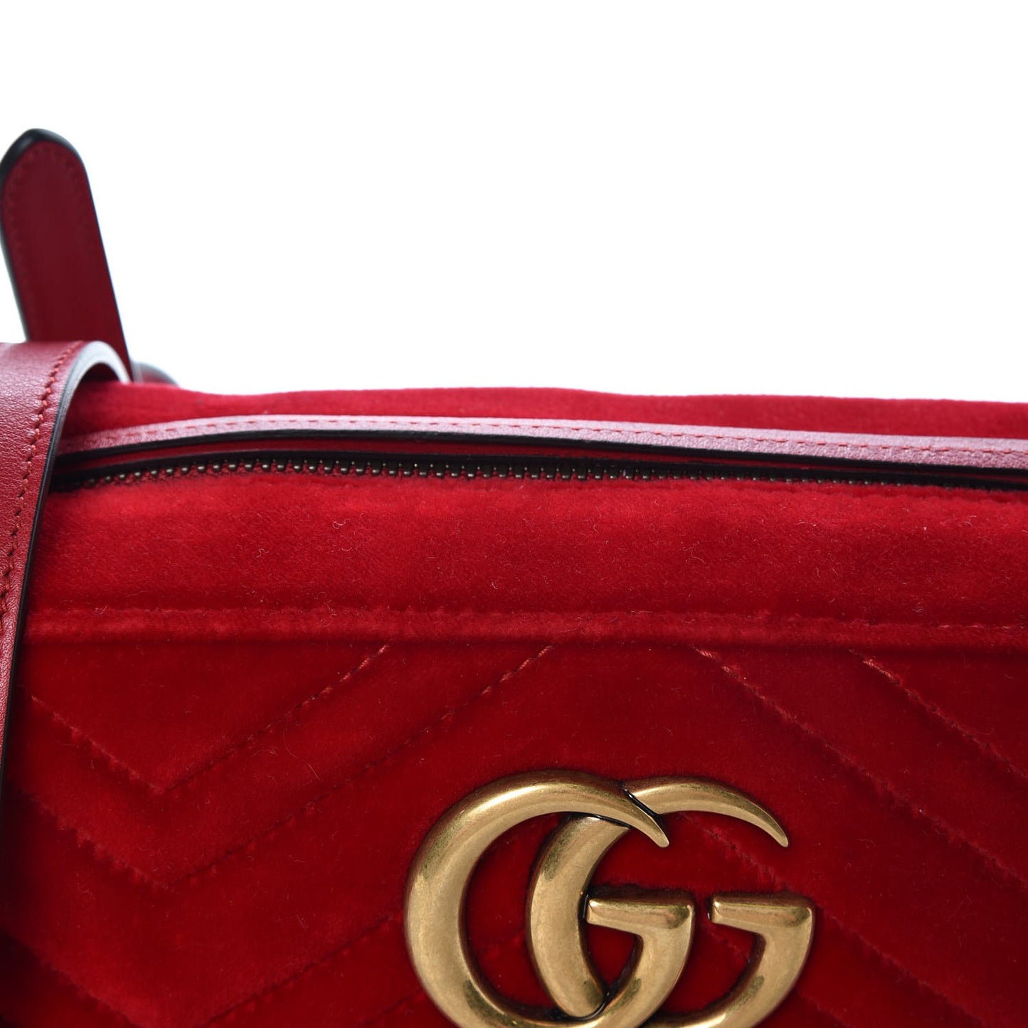 Velvet Matelasse Small GG Marmont Chain Shoulder Bag Hibiscus Red