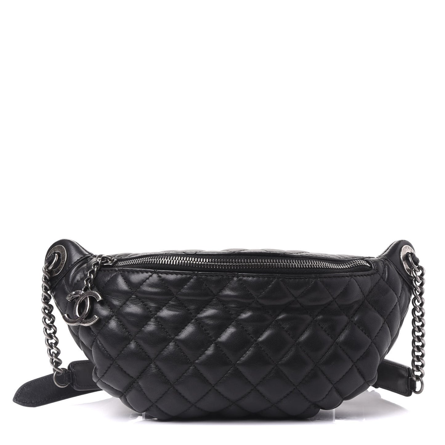 Lambskin Quilted Banane Waist Bag Fanny Pack Black