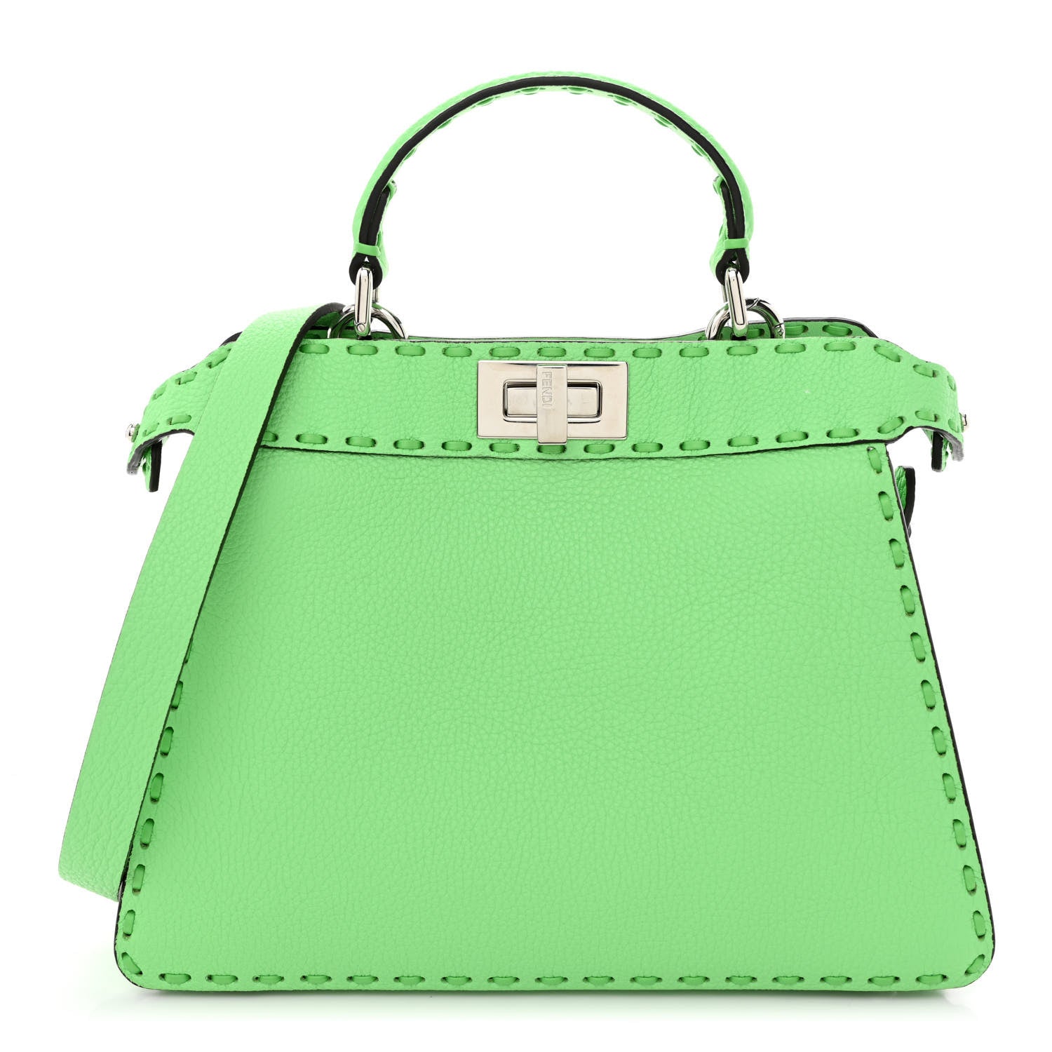 Fendi Cuoio Roma Sellerissima Nappa Sintetica Tape Stitch Small Peekaboo I SEE U Satchel Edamame 1 of 13