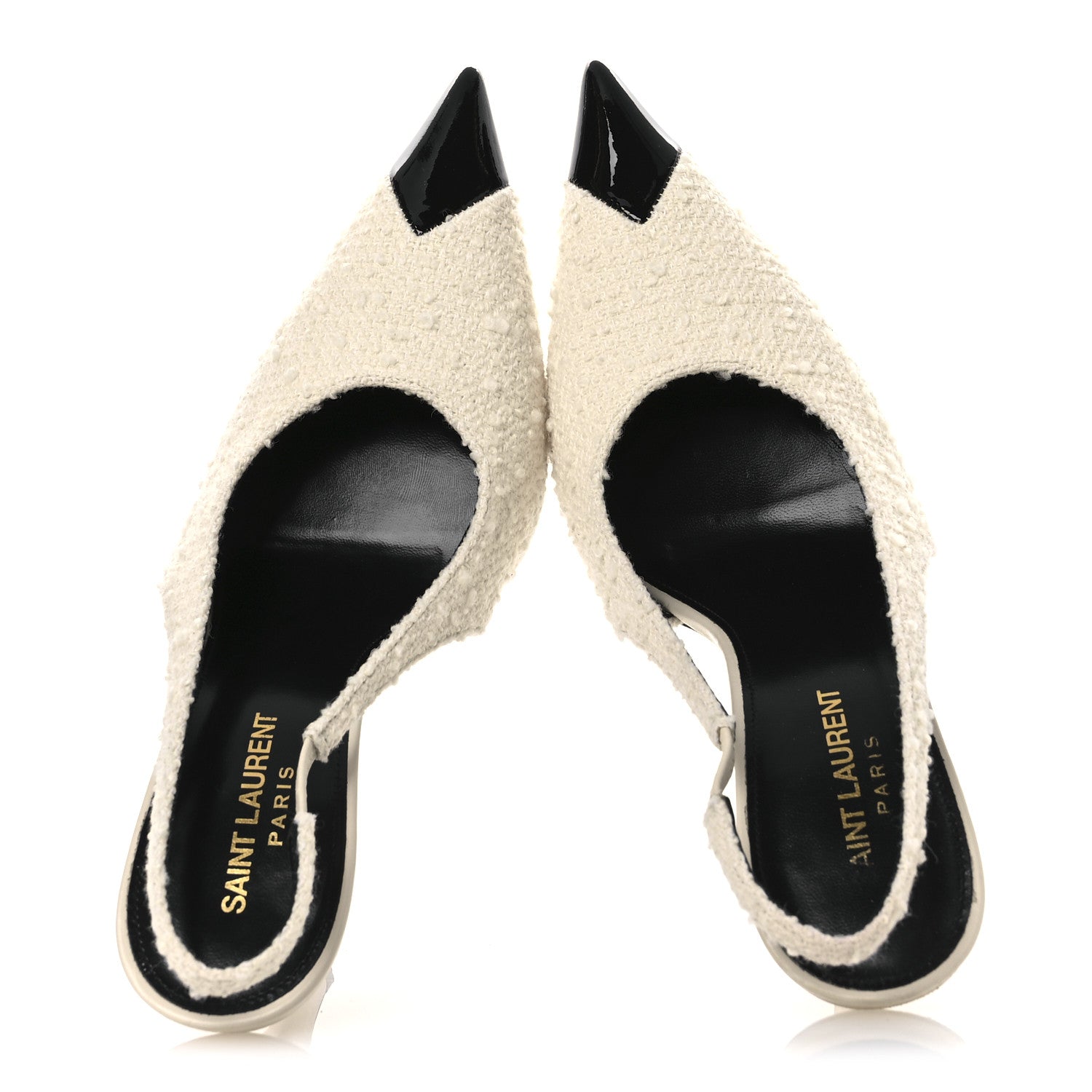Saint Laurent Tweed Patent Cap Toe Vesper Slingback Pumps 37.5 White 2 of 11