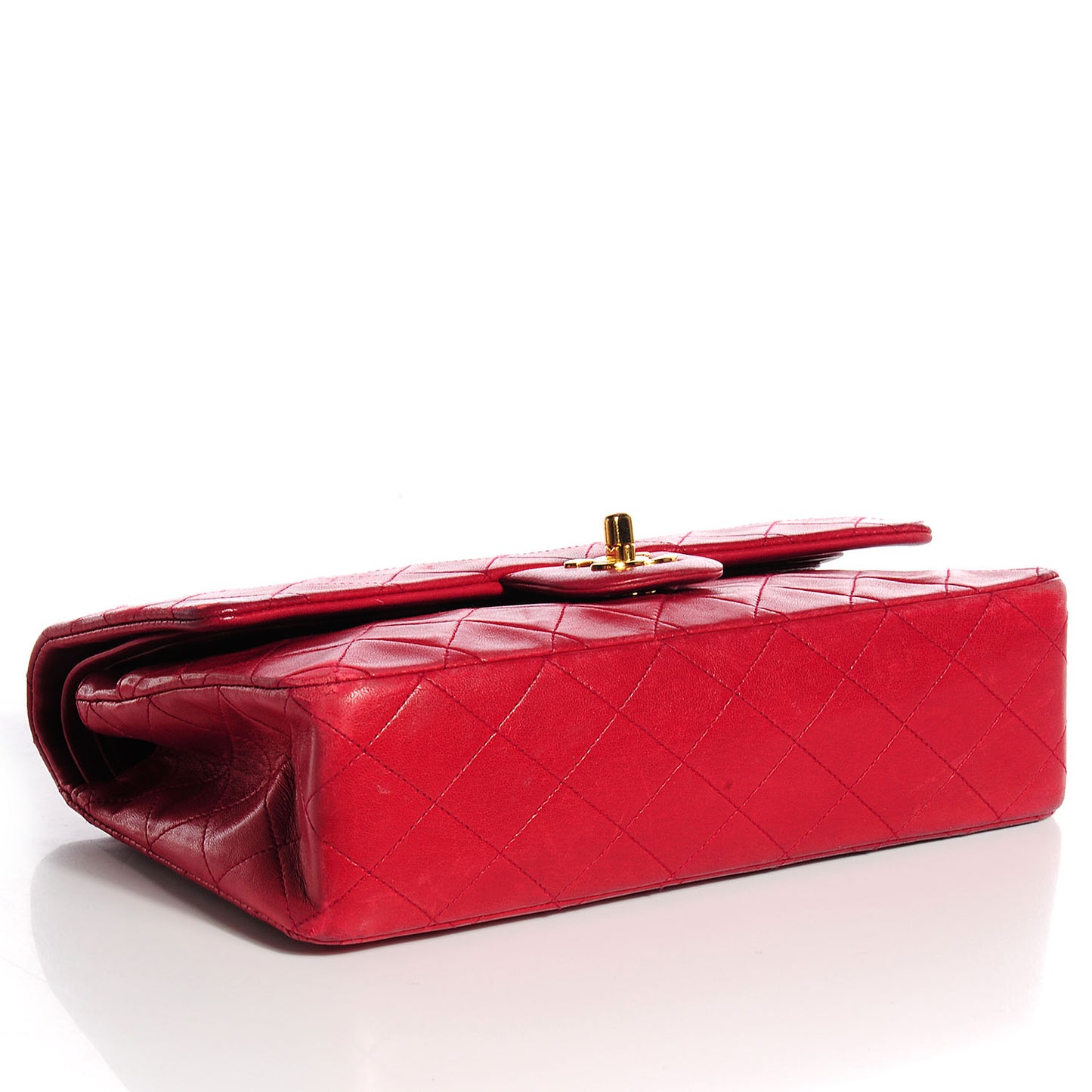 Lambskin Quilted Medium Double Flap Red